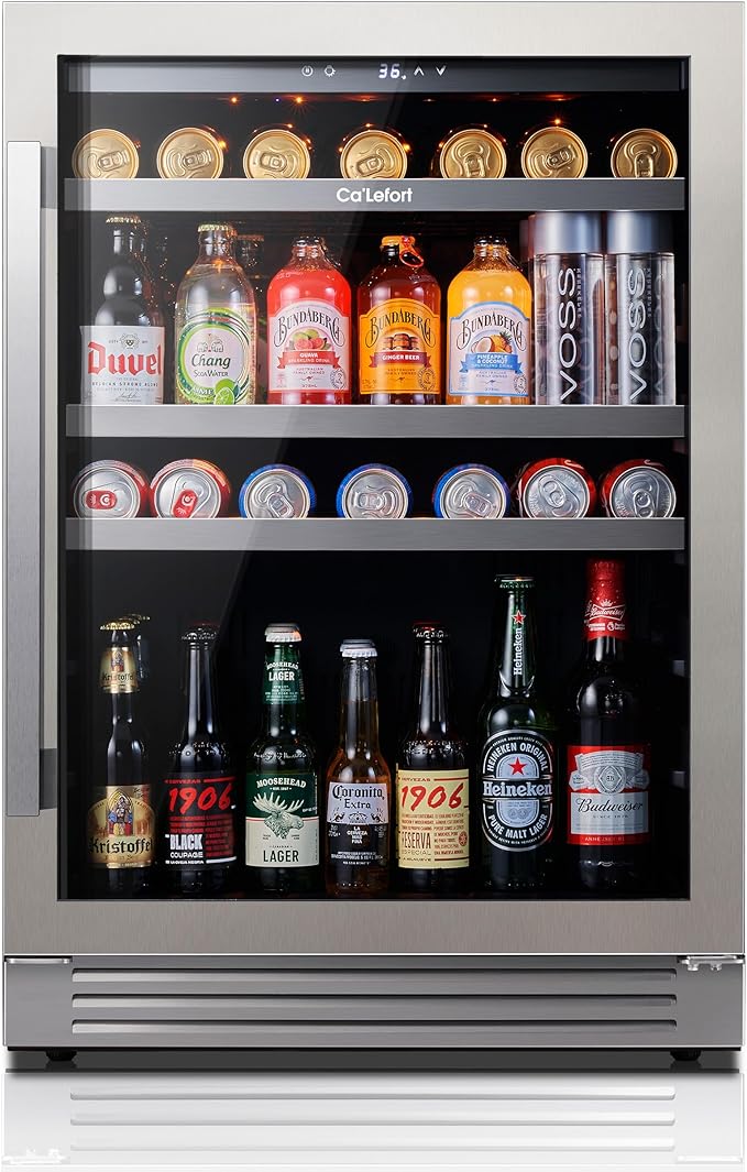 Ca'Lefort 24 Inch Beverage Refrigerator, 180 Can 34°F -54°F Beverage Fridges, Drink Fridge with Glass Door 3 LED Beverage Coolers Built in or Freestanding, Perfect for Home/Kitchen(5.65 cu.ft)