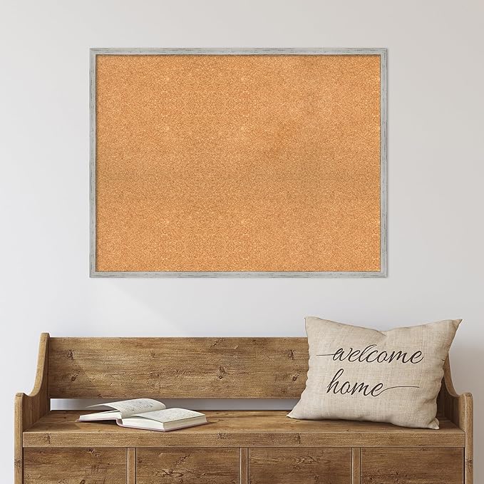 Amanti Art Natural Cork Board for Wall, 27x35 Vision Board with White Frame, Large Corkboard Office Decor for Home Organization, Cottage Corkboard Pinboard to Display Items for Home Organization in