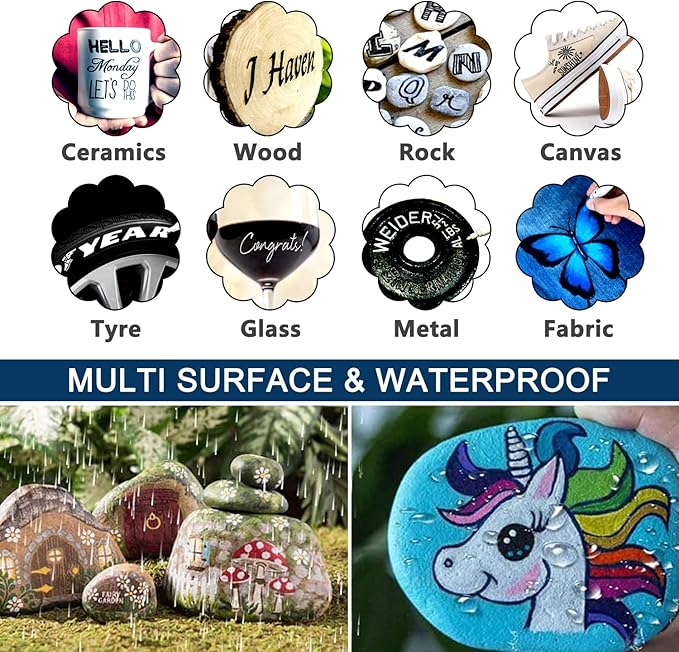 TFIVE Yellow Paint Pens Markers - 12 Pack Oil Based Permanent Marker, Medium Tip, Never Fade, Quick Dry, Waterproof Paint Pen for Rocks Painting, Wood, Fabric, Plastic, Canvas, Glass, Metal