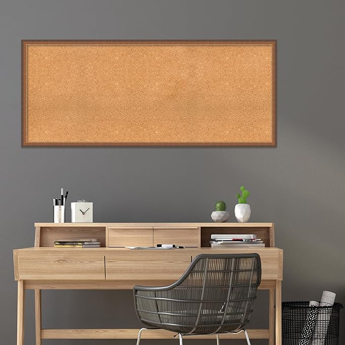 Amanti Art Natural Cork Board for Wall, 26x62 Vision Board with Bronze Frame, Oversize Corkboard Office Decor for Home Organization, Modern Corkboard Pinboard to Display Items for Home Organization