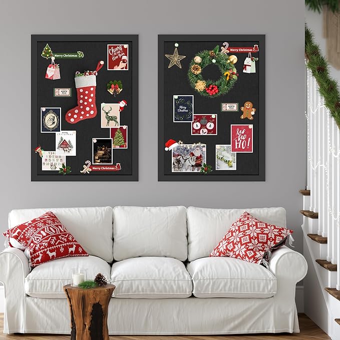 Black Cork Board Bulletin Board 18" x 24", 2-Pack Large Linen Corkboards with Frame for Walls, Cute Picture Display Pin Board Vision Board for Room School Office Bedroom 40 Pushpins