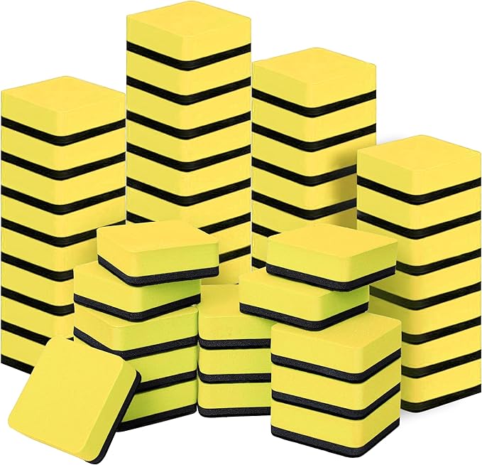 Magnetic Whiteboard & Chalkboard Cleansers, 48 Pack Small Dry Eraser, Magnetic Erasers (Yellor)