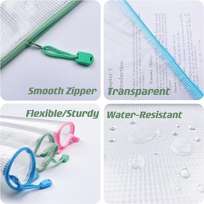 Oaimyy-16 Pcs-3"x 5"-Plastic Mesh Zipper Pouch Document Folders Bag Zipper Zip File Folders Puzzle Storage Bags for Office Supplies, Travel,Puzzles Games Organizing Storage-Multicolor