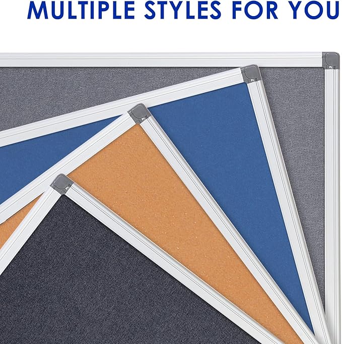 Felt Bulletin Big Vision Pin Board Notice Booard Wall-Mount Organization for Photo Message Velcro,Blue,48x36inches