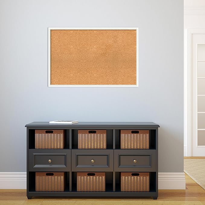 Amanti Art Natural Cork Board for Wall, 23x35 Vision Board with White Frame, Large Corkboard Office Decor for Home Organization, Modern Corkboard Pinboard to Display Items for Home Organization in