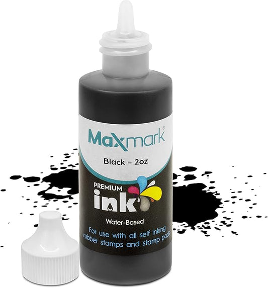 MaxMark Premium Refill Ink for self Inking Stamps and Stamp Pads, Black Color - 2 oz.