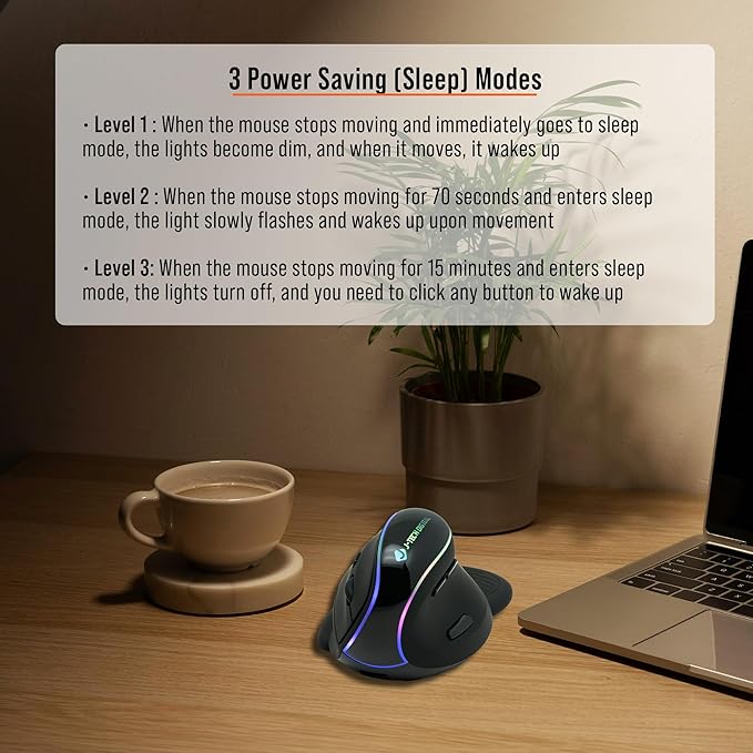 J-Tech Digital Ergonomic Mouse with Wireless Connection, Removable Palm Rest, Thumb Buttons, Rechargeable Battery, 800 DPI, Compatible with Windows and MAC OS