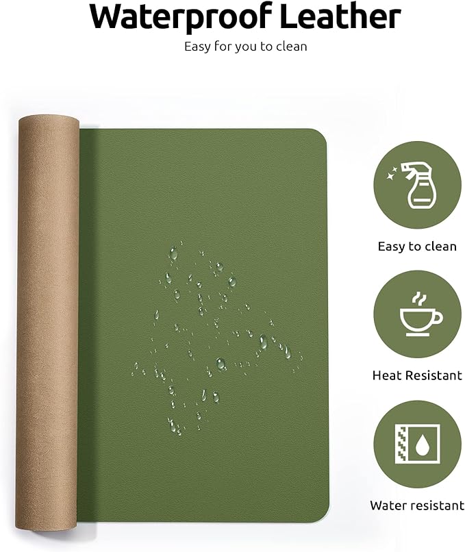 YSAGi Leather Desk Protector, Office Mat, Large Mouse Mat, Non-Slip PU Leather Blotter, Laptop Pad, Waterproof Writing Pad for Office and Home (Green, 35.4" x 17")