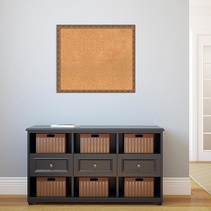Amanti Art Natural Cork Board for Wall, 26x30 Vision Board with Bronze Frame, Large Corkboard Office Decor for Home Organization, Traditional Corkboard Pinboard to Display Items for Home Organization