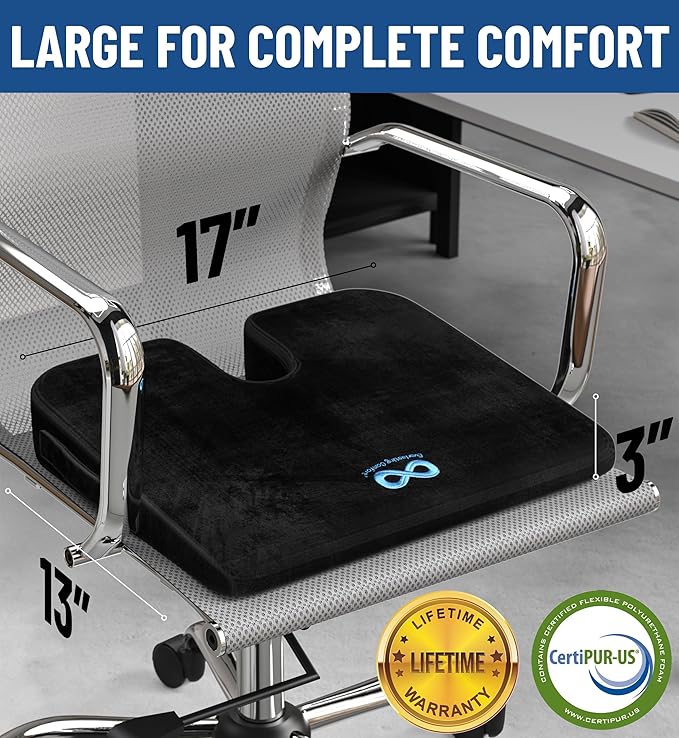 Everlasting Comfort Memory Foam Car Seat Cushion for Long Driving - Back Pain, Sciatica, Tailbone Pain Relief - Adult Booster Wedge Seat Cushions for Car, Truck Seats - Non-Slip, Washable Cover