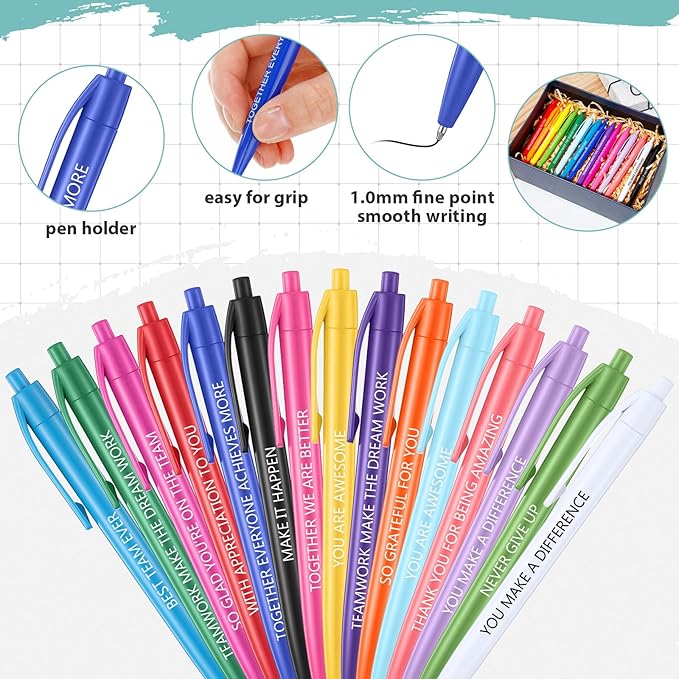 90 Pcs Ballpoint Team Building Pen Inspirational Quotes Black Gel Ink Pens Bulk for Appreciation Coworkers Employee Retractable Rolling Ballpoint Pens for Party Favor Gifts Supplies (Team)