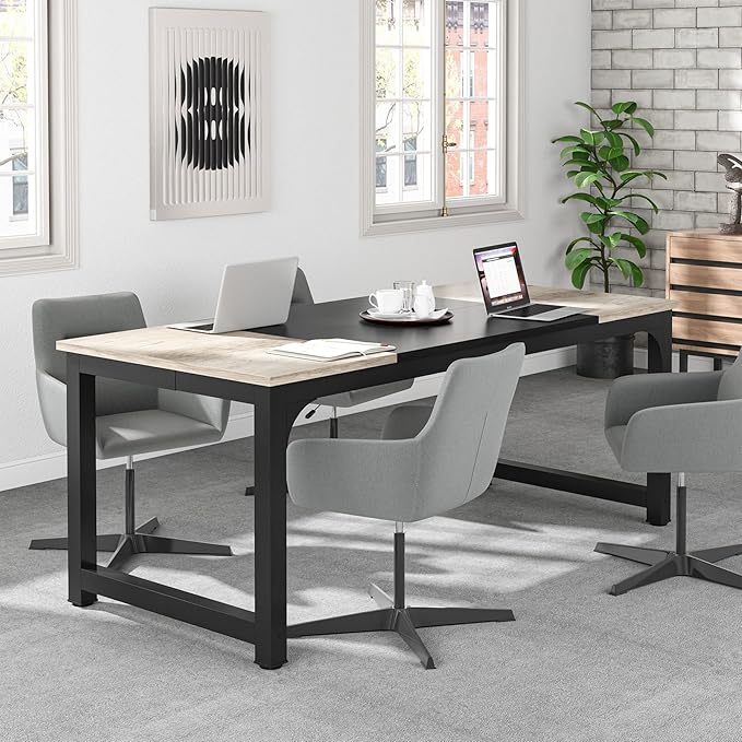 Tribesigns 70.8”Executive Desk, Large Office Computer Desk with Thicken Frame, Modern Simple Workstation Business Furniture for Home Office, Vintage Grey/Black