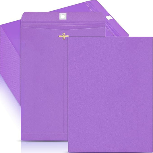 Geyee 100 Pcs Clasp Manilla Envelopes 10 x 13 Inch Gummed Colored Envelopes for Storing or Mailing for Home Office Business Supplies(Purple)
