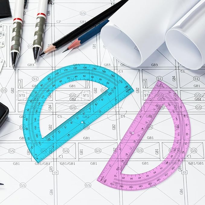 Zonon 36 Pack 6 Inch Plastic Protractor Back to School Protractors 180 Degrees Pink Blue Clear Protractors for Classroom Math Teacher Student Office Supplies