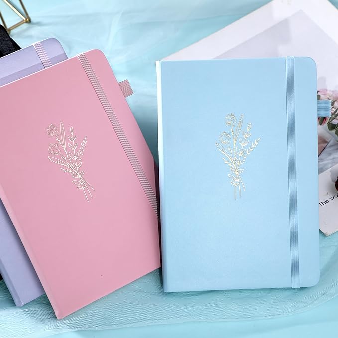 Lined Journal Notebook for Women Cute Leather Journaling Notebooks for Writing 192 Pages A5 Hardcover Aesthetic Floral Diary, 5.7 x 8.3 In, Blue