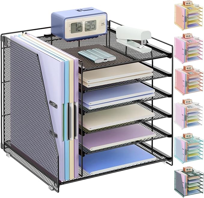 gianotter Desk Organizers and Accessories, 6-Tier Paper Organizer with File Holder, Document Organizer, Office Decor, Home Office Essentials(Black)