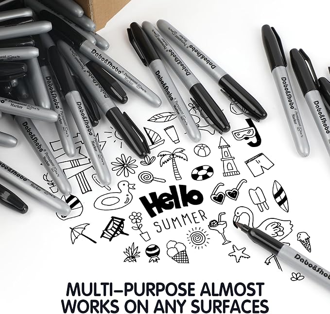 Dabo&Shobo Permanent Markers, 160 Pack Black Permanent Markers Bulk, Fine Tip, Quick Drying, Waterproof Markers, Work On Wood, Metal, Plastic, Stone, Glass For Office School Home