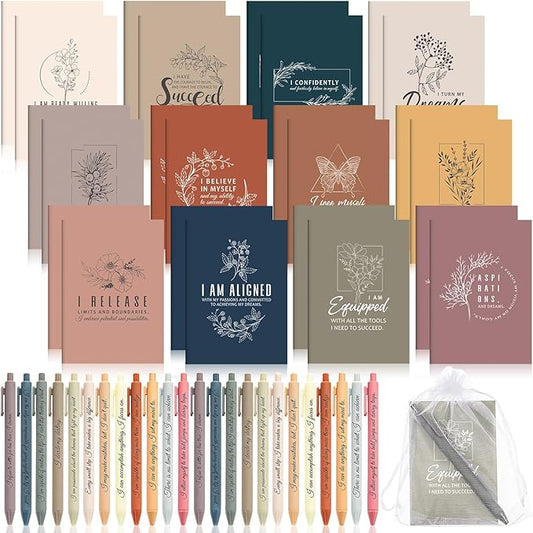 24 Set/48 Pcs Positive Affirmation Gift Set Gratitude Notebooks with Pens Small Bags Motivational Encouragement Notepads Daily Affirmations Journal for Women Stress Relief Self Care (Simple)