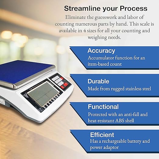 PEC Digital Counting Scale - Digital Inventory Scale for Packages and Mail - Weight Counting Scale for Coins and Small Parts - 6.6lbs