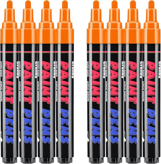 Orange Paint Pens Paint Markers - 8 Pack Permanent Quick Dry Waterproof Marker Pens for Rocks Wood Fabric Plastic Canvas Glass Mugs Metal Tire Stone