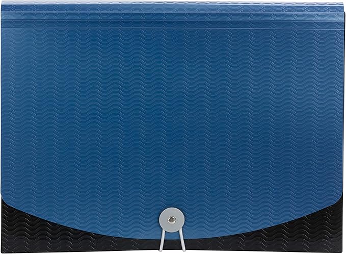 Smead Poly Expanding File, 6 Dividers, Flap and Cord Closure, Letter Size, Wave Pattern Blue/Black (70872)