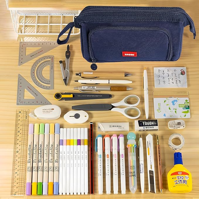 Pencil Case Pouch Large Capacity with Compartments, Pencil Case Pouch Bag with Zipper Handle for Teen Girls Boys Adults Women Men, Portable Pen Bag Stationery Organizer for Office School Travel, Navy