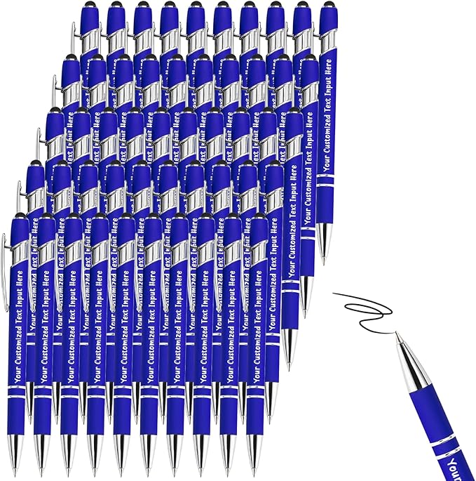Up to 300 Pcs Personalized Ballpoint Pen Custom Pens Free Engraved Bulk with Name Logo Soft Black Ink Stylus with Touch Metal Office Gift for Anniversaries Graduations Birthdays