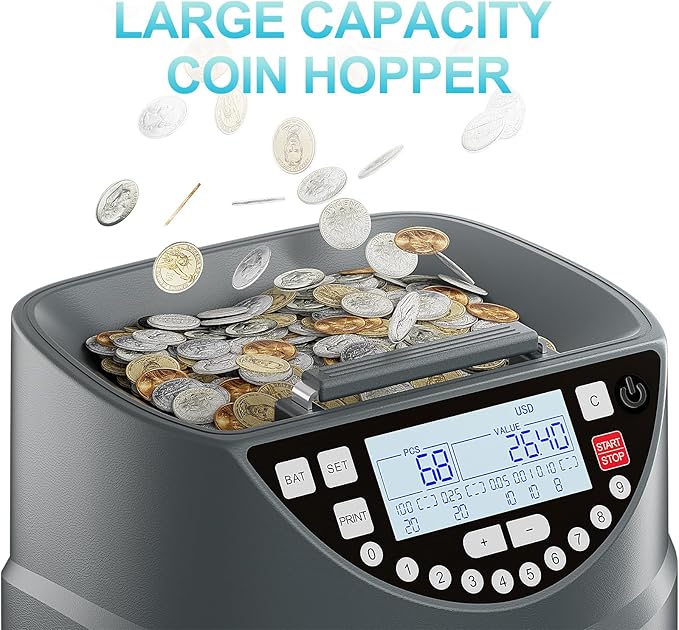 Aneken Coin Counter and Sorter with TFT Display - Accurate Sorting Machine for 5 Denominations, Smooth Operation at Up to 300 Coins Per Minute, Ideal for Efficient Money Management