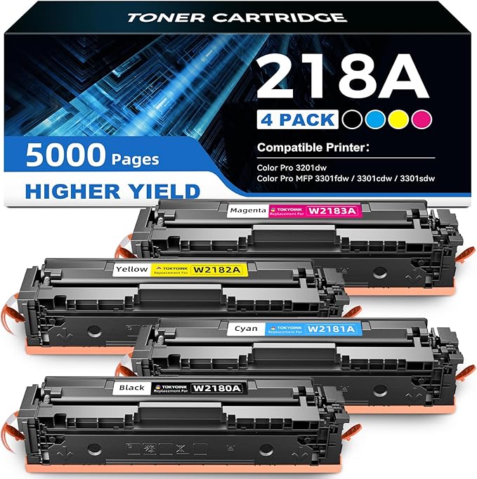 218A 218X High Yield Toner Cartridge 3201dw Toner Replacement for HP 218A 218X Toner Cartridges 4 Pack Work with HP Color Pro MFP 3301fdw 3301cdw 3201dw 3301sdw, 3201 3301 Series Printer Ink NO CHIP