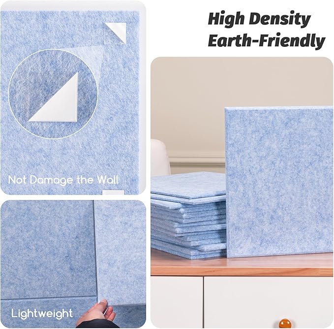 Large Cork Board Alternative, 12 Pack Felt Board with Safe Removable Adhesive Tabs Felt Wall Tiles, Large Cork Boards for Walls, Cork Board for Home Office, Pin Boards for Walls, Light Blue