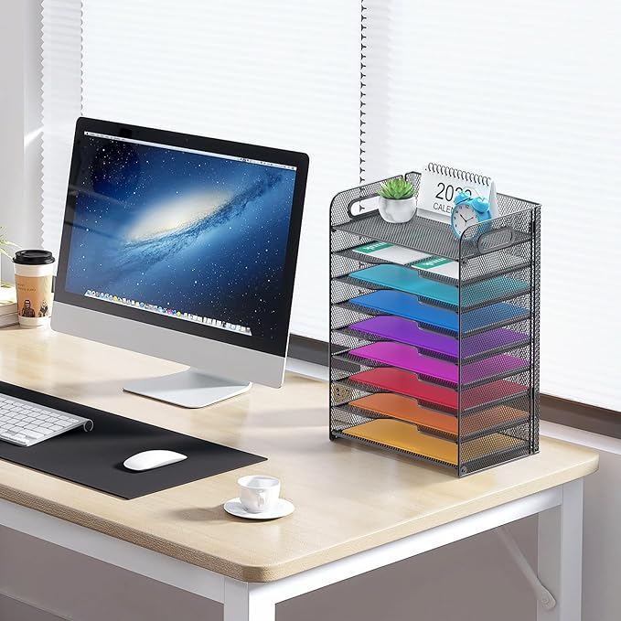 Samstar 9 Tier Desk Organizer, Mesh Paper Letter Tray File Rack Shelves Paper Sorter Storage with Handles, Black
