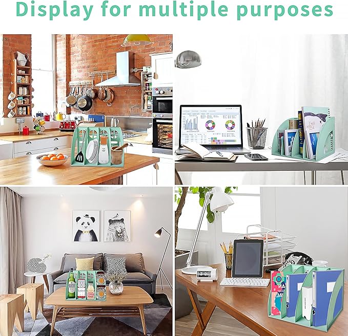 SAYEEC Magazine File Holder Folder Storage Desktop 4 Compartment Standing Hollow Green Files Bookshelf Organizer Box Office Racks Displays Holds Notebooks Documents for School Working Students
