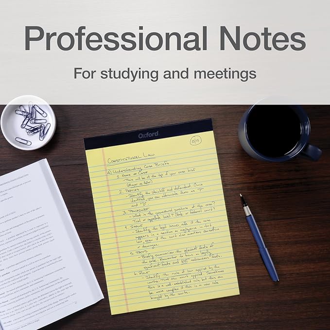 Oxford 8.5 x 11 Legal Pads, 12 Pack, Wide Ruled, Yellow Paper, 50 Sheets Per Writing Pad, Made in the USA (74020)