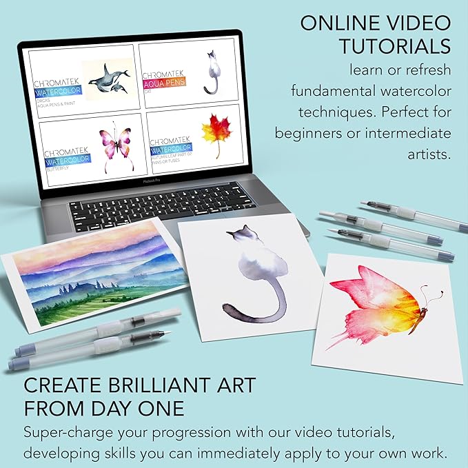 aquapens Water Brush Pens for Painting - 6 Pack - Water Drawing Brush Pens with 6 Different nibs - Portable Watercolor Brush Pens for Artists - Water Brush Pens for Kids and Adults