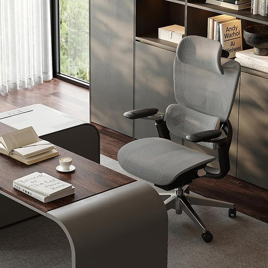 Ergonomic Office Chair, Mesh Home Office Desk Chair with Adjustable Lumbar Support, Gaming Chair with Headrest, 5D Armrest,90-130°Tilt, BIFMA Certified, Model Zen (Grey)