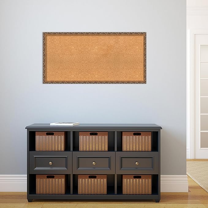 Amanti Art Natural Cork Board for Wall, 20x40 Vision Board with Bronze Frame, Large Corkboard Office Decor for Home Organization, Traditional Corkboard Pinboard to Display Items for Home Organization