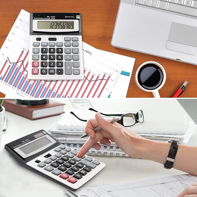 Large Electronic Calculator Counter Solar & Battery Power 12 Digit Display Multi-Functional Big Button for Business Office School Calculating (1 x Calculator)