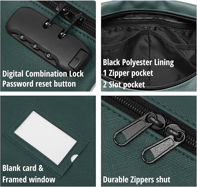 Notary Bag with Lock | 14x11 inch | Green | Zipper Notary Supplies Bag | Locking Notary Bag for Notary Kit, Stamp, Embosser, Ink Pad, and Valuables | Locking Document Bag | Journal Carrying Case