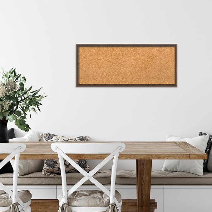 Amanti Art Natural Cork Board for Wall, 13x31 Vision Board with Brown Wood Frame, Medium Corkboard Office Decor for Home Organization, Modern Contemporary Corkboard Pinboard to display items for home