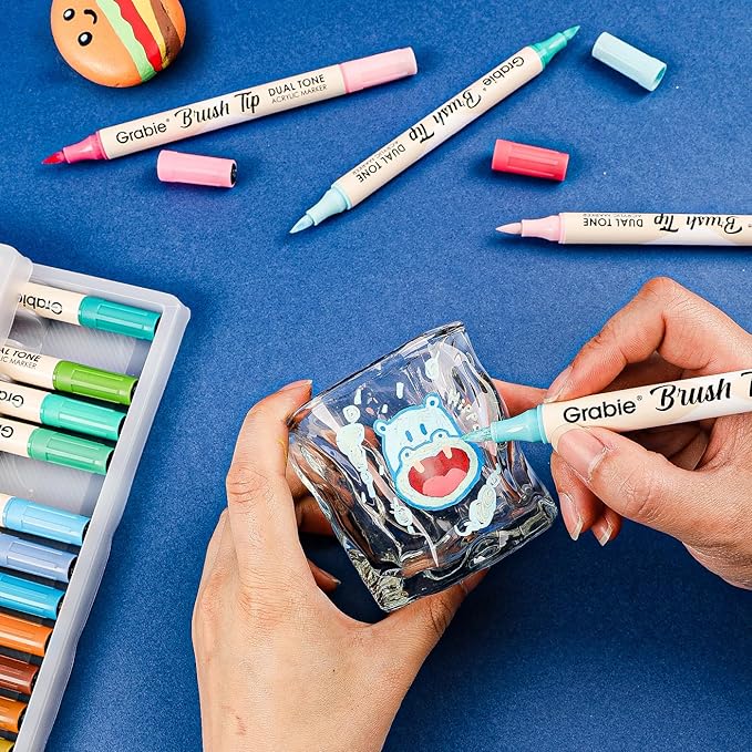 Grabie 72 Colors Acrylic Paint Markers, Soft Brush Tip Acrylic Markers Set, Paint Pens for Wood, Fabric, Canvas, Glass, Stone, Canvas, Rock Painting and DIY Crafts Art Supplies
