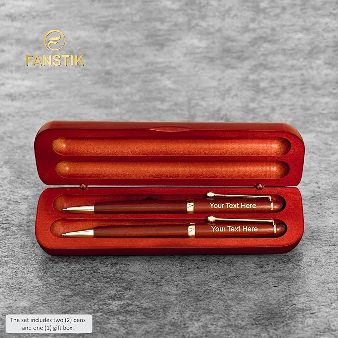Customized Cherrywood Double Ballpoint Pen Set with Name (MADE IN USA), with Wooden Gift Box, Personalized Gift for Men and Women (BallPoint CherryWood Set)