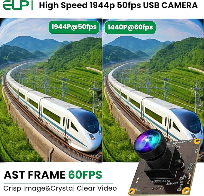 ELP 5MP Global Shutter 50fps USB Fisheye Camera for Computer, Laser Engraver, Live Streaming - 170 Fisheye Lens