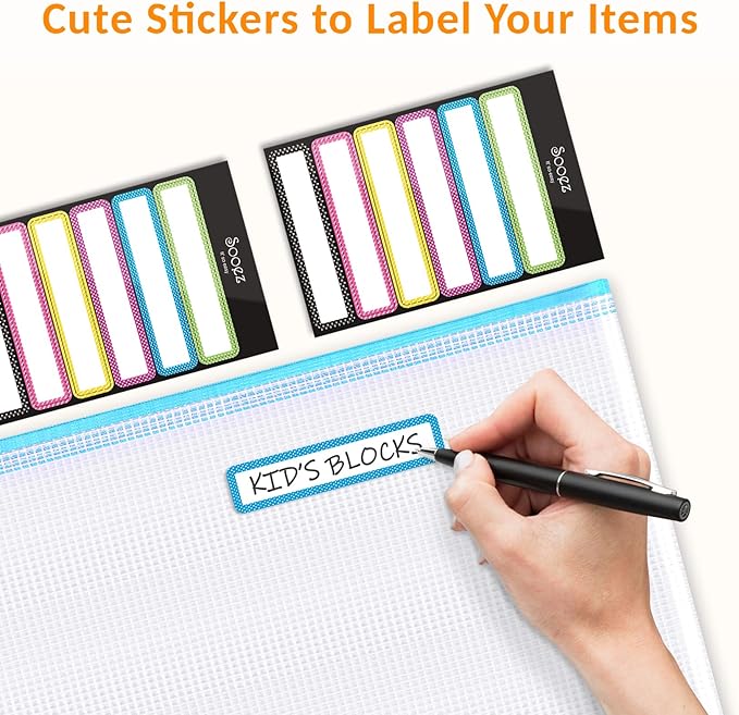 Sooez 36 Pack Mesh Zipper Pouch with Sticky Labels, A4 Mesh Bags for Board Game Puzzles Organization Storage, Durable Letter Size File Folders Organizer for Teacher School Classroom Office Supplies