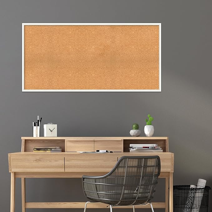 Amanti Art Natural Cork Board for Wall, 27x55 Vision Board with White Frame, Oversize Corkboard Office Decor for Home Organization, Modern Corkboard Pinboard to Display Items for Home Organization in