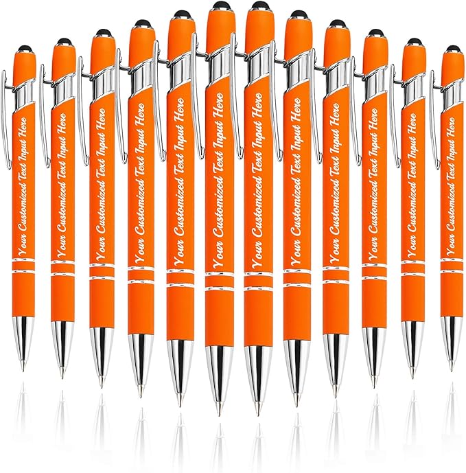 Personalized Ballpoint Pen 12pcs, Custom Pens Free Engraved Bulk with Name Logo, Soft Black Ink Stylus with Touch Metal Office, Gift for Anniversaries, Graduations, Birthdays