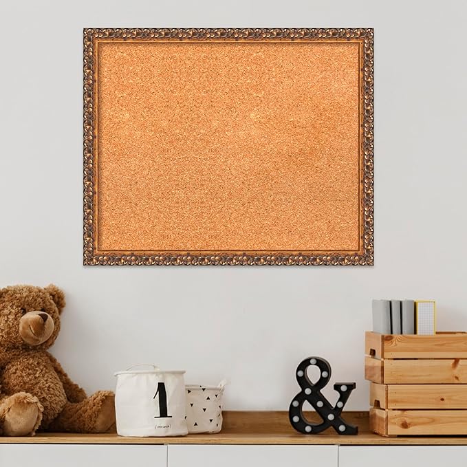 Amanti Art Natural Cork Board for Wall, 18x22 Vision Board with Bronze Frame, Small Corkboard Office Decor for Home Organization, Traditional Corkboard Pinboard to Display Items for Home Organization
