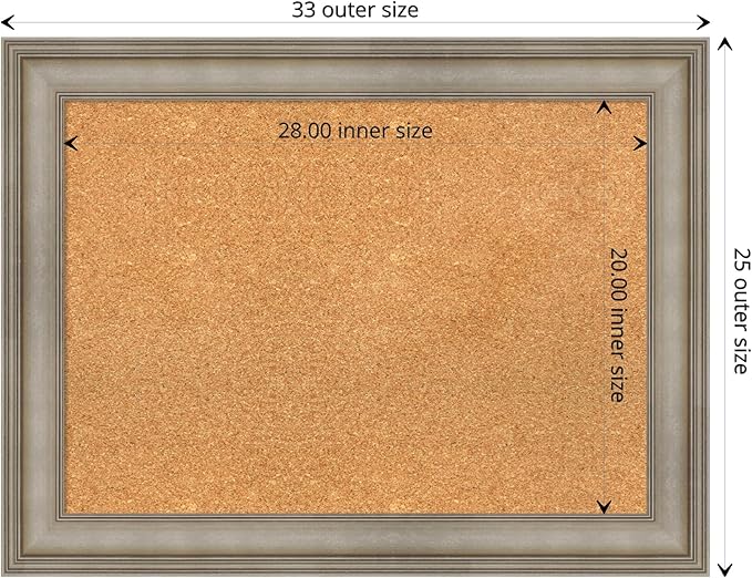 Amanti Art Natural Cork Board for Wall, 25x33 Vision Board with Silver Wood Frame, Medium Corkboard Office Decor for Home Organization, Traditional Corkboard Pinboard to display items for home