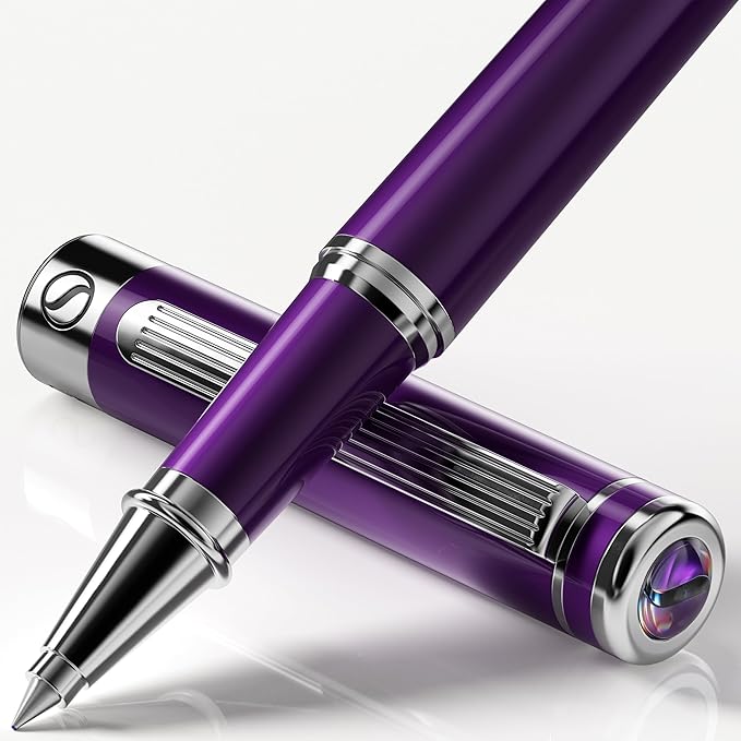 Scriveiner Aubergine Rollerball Pen - Stunning Luxury Pen With Chrome Finish, Schmidt Ink Refill, Best Roller Ball Gift Set for Men & Women, Professional, Executive Office, Nice Pens