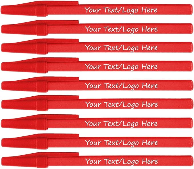 Personalized Stick Pens With your Custom Logo or Text-500 Pack Bulk-for Businesses, Parties, and Events, Custom Printed Slim Ballpoint Pens Colored with Cap, Red, Black Ink