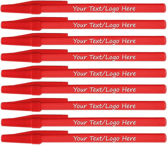 Personalized Stick Pens With your Custom Logo or Text-500 Pack Bulk-for Businesses, Parties, and Events, Custom Printed Slim Ballpoint Pens Colored with Cap, Red, Black Ink